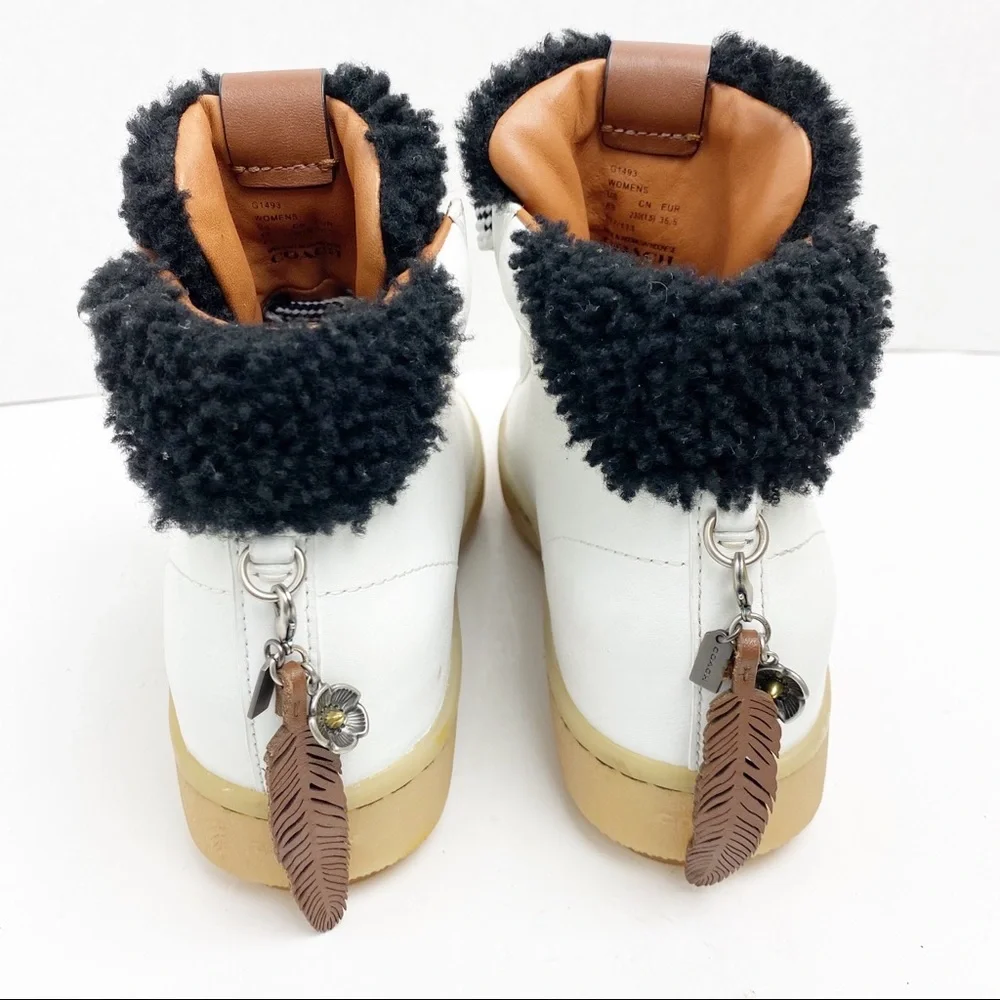 COACH Leather Colorblock High-Top Platform Wedge Shearling Boot Sneakers Size 6